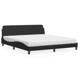 Łóżko tapicerowane z materacem czarne sztuczna skóra sypialnia 180×200 cm 705151 Łóżko tapicerowane z materacem czarne sztuczna skóra sypialnia 180×200 cm 705151