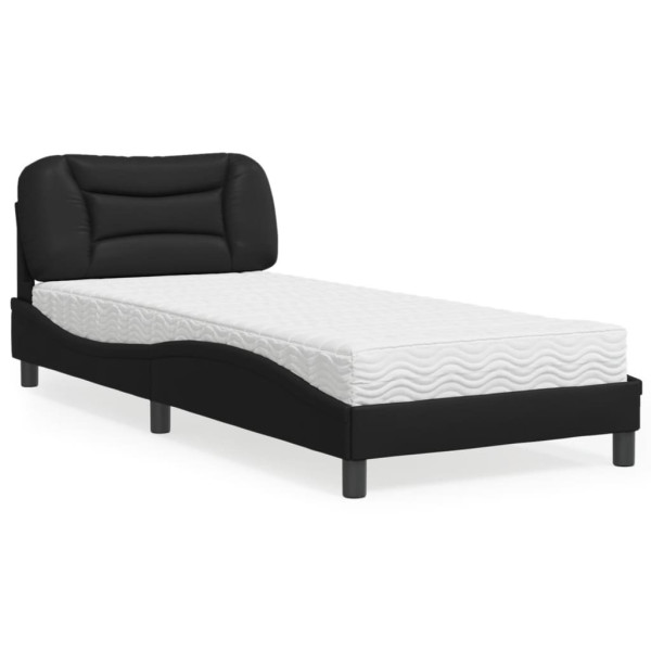 Łóżko tapicerowane z materacem czarne sztuczna skóra sypialnia 90x200 cm 706632