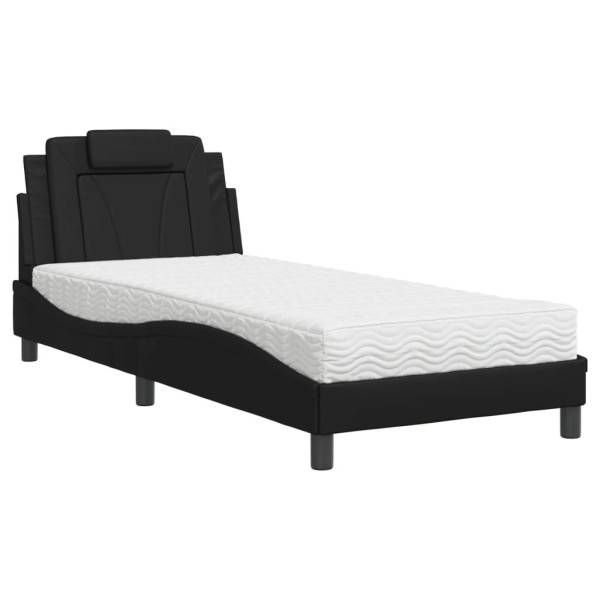 Łóżko tapicerowane z materacem czarne sztuczna skóra sypialnia 90x200 cm 705261