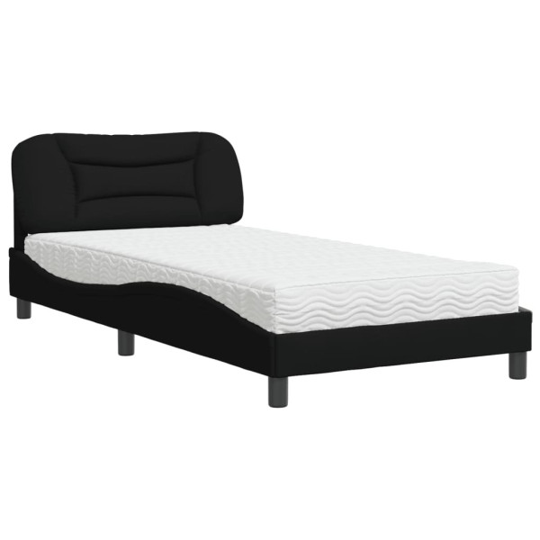 Łóżko tapicerowane z materacem czarne tkanina do sypialni 100x200 cm 707444