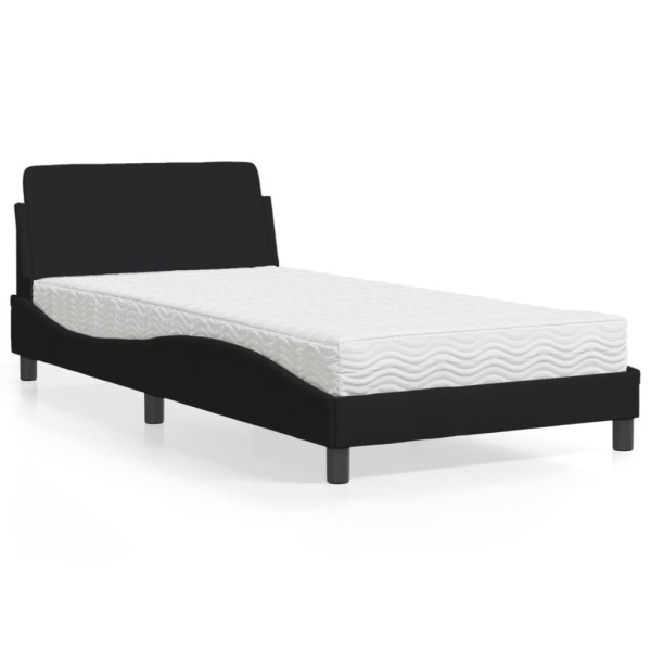 Łóżko tapicerowane z materacem czarne tkanina do sypialni 100x200 cm 703996