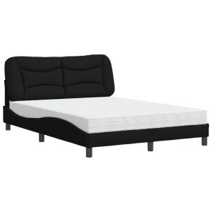 Łóżko tapicerowane z materacem czarne tkanina do sypialni 120×200 cm 706835 Łóżko tapicerowane z materacem czarne tkanina do sypialni 120×200 cm 706835