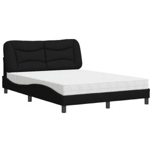 Łóżko tapicerowane z materacem czarne tkanina do sypialni 140×190 cm 705109 Łóżko tapicerowane z materacem czarne tkanina do sypialni 140×190 cm 705109