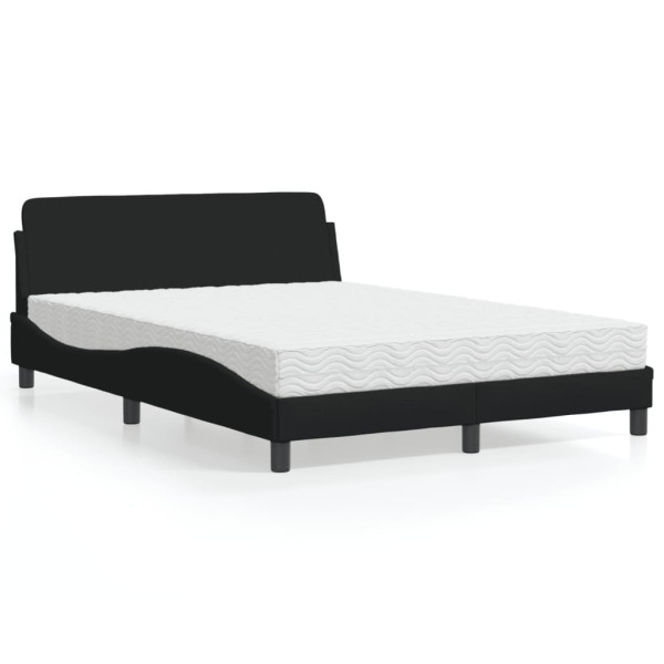 Łóżko tapicerowane z materacem czarne tkanina do sypialni 140x190 cm 703951