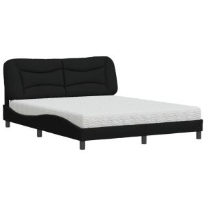Łóżko tapicerowane z materacem czarne tkanina do sypialni 160×200 cm 705279 Łóżko tapicerowane z materacem czarne tkanina do sypialni 160×200 cm 705279