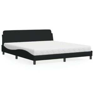 Łóżko tapicerowane z materacem czarne tkanina do sypialni 180×200 cm 704019 Łóżko tapicerowane z materacem czarne tkanina do sypialni 180×200 cm 704019