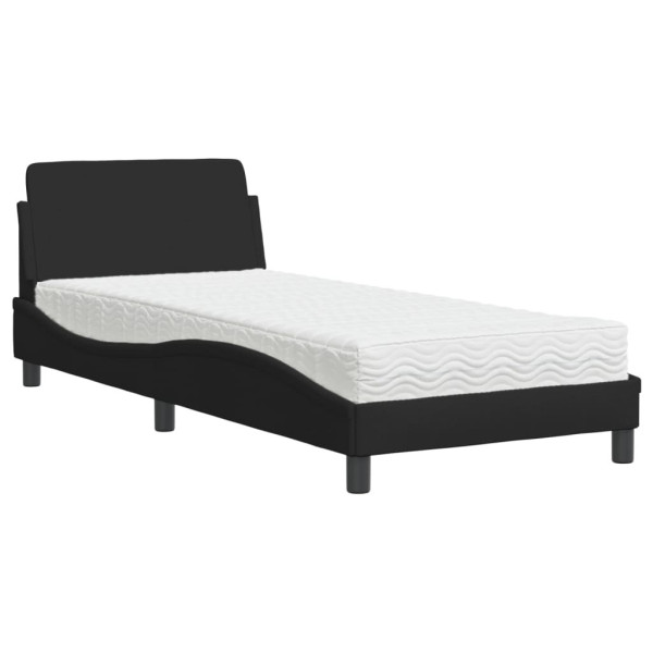 Łóżko tapicerowane z materacem czarne tkanina do sypialni 90x190 cm 703970