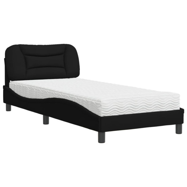 Łóżko tapicerowane z materacem czarne tkanina do sypialni 90x200 cm 706214