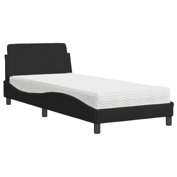 Łóżko tapicerowane z materacem czarne tkanina do sypialni 90x200 cm 704023