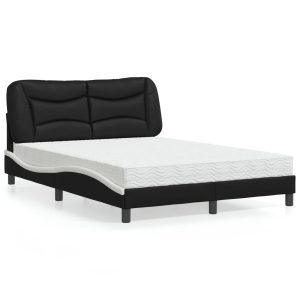 Łóżko Tapicerowane z Materacem Czarno Białe Ekoskóra do Sypialni 140×190 cm 821071 Łóżko Tapicerowane z Materacem Czarno Białe Ekoskóra do Sypialni 140×190 cm 821071