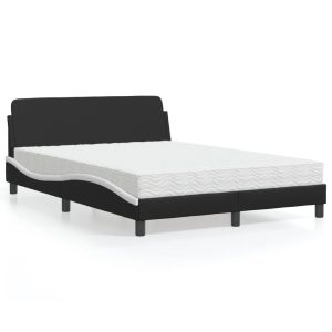 Łóżko Tapicerowane z Materacem Czarno Białe Ekoskóra do Sypialni 140×190 cm 821003 Łóżko Tapicerowane z Materacem Czarno Białe Ekoskóra do Sypialni 140×190 cm 821003