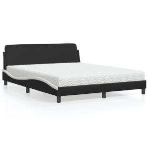 Łóżko Tapicerowane z Materacem Czarno Białe Ekoskóra do Sypialni 160×200 cm 821089 Łóżko Tapicerowane z Materacem Czarno Białe Ekoskóra do Sypialni 160×200 cm 821089