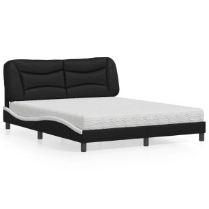 Łóżko Tapicerowane z Materacem Czarno Białe Ekoskóra do Sypialni 160×200 cm 821054 Łóżko Tapicerowane z Materacem Czarno Białe Ekoskóra do Sypialni 160×200 cm 821054