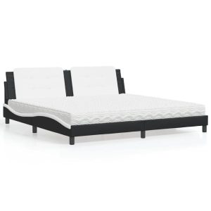 Łóżko Tapicerowane z Materacem Czarno Białe Ekoskóra do Sypialni 200×200 cm 821198 Łóżko Tapicerowane z Materacem Czarno Białe Ekoskóra do Sypialni 200×200 cm 821198