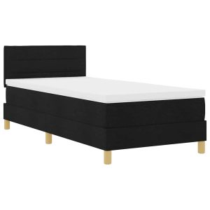 Łóżko Tapicerowane z Materacem Kontynentalne Czarna Tkanina 100 x 200 cm 814567 Łóżko Tapicerowane z Materacem Kontynentalne Czarna Tkanina 100 x 200 cm 814567