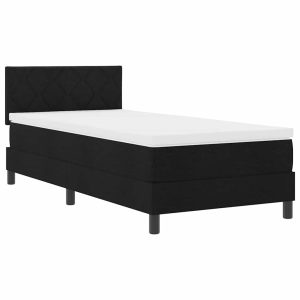 Łóżko Tapicerowane z Materacem Kontynentalne Czarna Tkanina 100 x 200 cm 815428 Łóżko Tapicerowane z Materacem Kontynentalne Czarna Tkanina 100 x 200 cm 815428