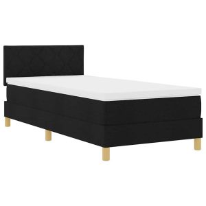 Łóżko Tapicerowane z Materacem Kontynentalne Czarna Tkanina 100 x 200 cm 815436 Łóżko Tapicerowane z Materacem Kontynentalne Czarna Tkanina 100 x 200 cm 815436