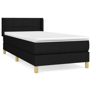 Łóżko Tapicerowane z Materacem Kontynentalne Czarna Tkanina 100×200 cm 814148 Łóżko Tapicerowane z Materacem Kontynentalne Czarna Tkanina 100×200 cm 814148