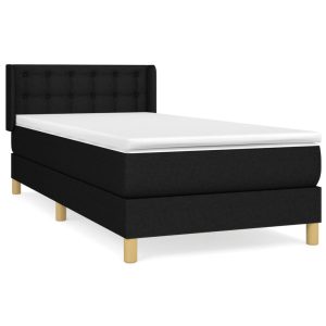 Łóżko Tapicerowane z Materacem Kontynentalne Czarna Tkanina 100×200 cm 814286 Łóżko Tapicerowane z Materacem Kontynentalne Czarna Tkanina 100×200 cm 814286