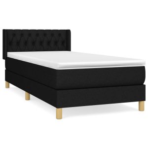 Łóżko Tapicerowane z Materacem Kontynentalne Czarna Tkanina 100×200 cm 814334 Łóżko Tapicerowane z Materacem Kontynentalne Czarna Tkanina 100×200 cm 814334
