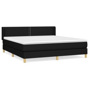 Łóżko Tapicerowane z Materacem Kontynentalne Czarna Tkanina 180×200 cm 814017 Łóżko Tapicerowane z Materacem Kontynentalne Czarna Tkanina 180×200 cm 814017