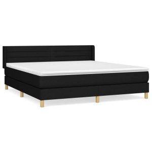 Łóżko Tapicerowane z Materacem Kontynentalne Czarna Tkanina 180×200 cm 814363 Łóżko Tapicerowane z Materacem Kontynentalne Czarna Tkanina 180×200 cm 814363