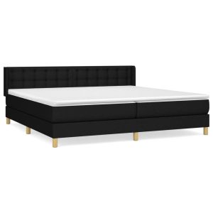 Łóżko Tapicerowane z Materacem Kontynentalne Czarna Tkanina 180×200 cm 814412 Łóżko Tapicerowane z Materacem Kontynentalne Czarna Tkanina 180×200 cm 814412