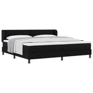 Łóżko Tapicerowane z Materacem Kontynentalne Czarna Tkanina 200 x 200 cm 814655 Łóżko Tapicerowane z Materacem Kontynentalne Czarna Tkanina 200 x 200 cm 814655