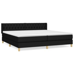 Łóżko Tapicerowane z Materacem Kontynentalne Czarna Tkanina 200×200 cm 814263 Łóżko Tapicerowane z Materacem Kontynentalne Czarna Tkanina 200×200 cm 814263