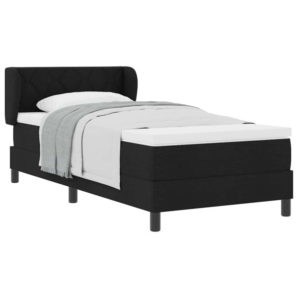 Łóżko Tapicerowane z Materacem Kontynentalne Czarna Tkanina 90 x 190 cm 814563