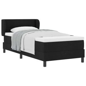 Łóżko Tapicerowane z Materacem Kontynentalne Czarna Tkanina 90 x 190 cm 815454