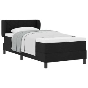 Łóżko Tapicerowane z Materacem Kontynentalne Czarna Tkanina 90 x 200 cm 814637