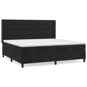 Łóżko Tapicerowane z Materacem Kontynentalne Czarny Aksamit 200×200 cm 814588 Łóżko Tapicerowane z Materacem Kontynentalne Czarny Aksamit 200×200 cm 814588