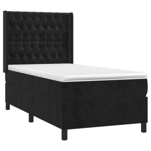 Łóżko Tapicerowane z Materacem Kontynentalne Czarny Aksamit LED 100x200cm 812135 Łóżko Tapicerowane z Materacem Kontynentalne Czarny Aksamit LED 100x200cm 812135