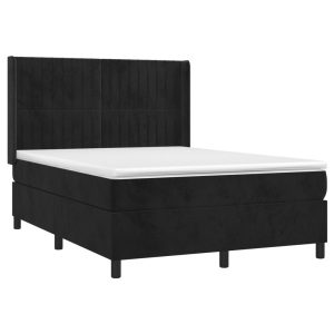 Łóżko Tapicerowane z Materacem Kontynentalne Czarny Aksamit LED 140x200cm 812134 Łóżko Tapicerowane z Materacem Kontynentalne Czarny Aksamit LED 140x200cm 812134