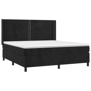 Łóżko Tapicerowane z Materacem Kontynentalne Czarny Aksamit LED 180x200cm 812206 Łóżko Tapicerowane z Materacem Kontynentalne Czarny Aksamit LED 180x200cm 812206