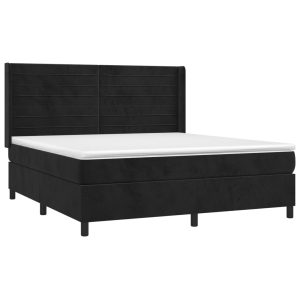 Łóżko Tapicerowane z Materacem Kontynentalne Czarny Aksamit LED 180x200cm 812182 Łóżko Tapicerowane z Materacem Kontynentalne Czarny Aksamit LED 180x200cm 812182