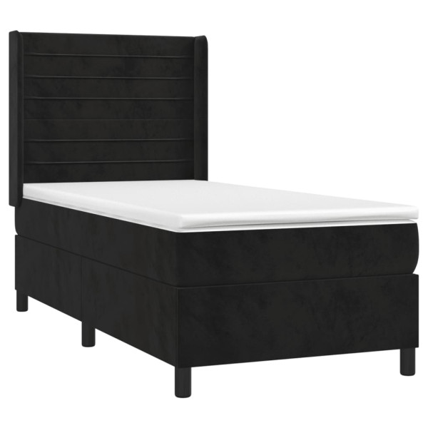 Łóżko Tapicerowane z Materacem Kontynentalne Czarny Aksamit LED 90x190 cm 812202