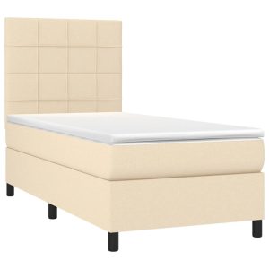 Łóżko Tapicerowane z Materacem Kontynentalne Kremowe Do Sypialni 100×200 cm 811224 Łóżko Tapicerowane z Materacem Kontynentalne Kremowe Do Sypialni 100×200 cm 811224