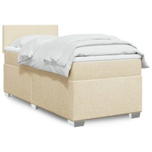 Łóżko Tapicerowane z Materacem Kontynentalne Kremowe Do Sypialni 100×200 cm 811251 Łóżko Tapicerowane z Materacem Kontynentalne Kremowe Do Sypialni 100×200 cm 811251