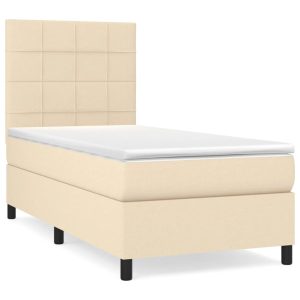 Łóżko Tapicerowane z Materacem Kontynentalne Kremowe Do Sypialni 100×200 cm 814449 Łóżko Tapicerowane z Materacem Kontynentalne Kremowe Do Sypialni 100×200 cm 814449