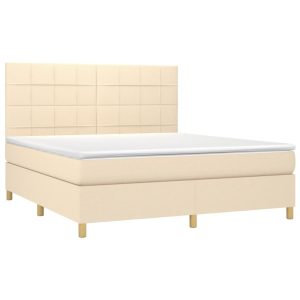 Łóżko Tapicerowane z Materacem Kontynentalne Kremowe Do Sypialni 160×200 cm 810386
