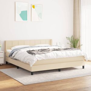 Łóżko Tapicerowane z Materacem Kontynentalne Kremowe Do Sypialni 180×200 cm 810382 Łóżko Tapicerowane z Materacem Kontynentalne Kremowe Do Sypialni 180×200 cm 810382