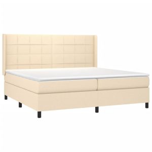 Łóżko Tapicerowane z Materacem Kontynentalne Kremowe Do Sypialni 200×200 cm 811232 Łóżko Tapicerowane z Materacem Kontynentalne Kremowe Do Sypialni 200×200 cm 811232