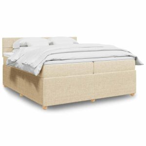Łóżko Tapicerowane z Materacem Kontynentalne Kremowe Do Sypialni 200×200 cm 820941 Łóżko Tapicerowane z Materacem Kontynentalne Kremowe Do Sypialni 200×200 cm 820941
