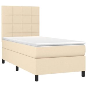 Łóżko Tapicerowane z Materacem Kontynentalne Kremowe Do Sypialni 80×200 cm 811451 Łóżko Tapicerowane z Materacem Kontynentalne Kremowe Do Sypialni 80×200 cm 811451