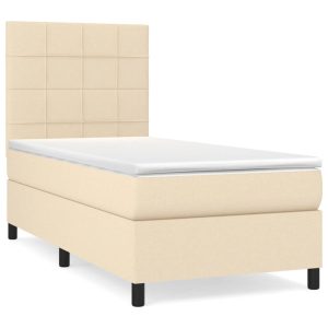Łóżko Tapicerowane z Materacem Kontynentalne Kremowe Do Sypialni 80×200 cm 814097 Łóżko Tapicerowane z Materacem Kontynentalne Kremowe Do Sypialni 80×200 cm 814097
