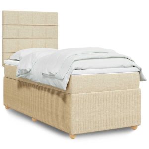 Łóżko Tapicerowane z Materacem Kontynentalne Kremowe Do Sypialni 80×200 cm 820796 Łóżko Tapicerowane z Materacem Kontynentalne Kremowe Do Sypialni 80×200 cm 820796