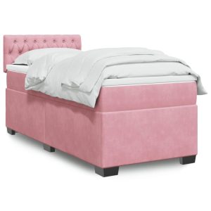 Łóżko Tapicerowane z Materacem Kontynentalne Różowy Aksamit 90×200 cm 816880