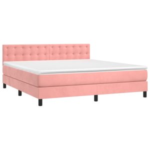 Łóżko Tapicerowane z Materacem Kontynentalne Różowy Aksamit LED 160x200cm 814245 Łóżko Tapicerowane z Materacem Kontynentalne Różowy Aksamit LED 160x200cm 814245